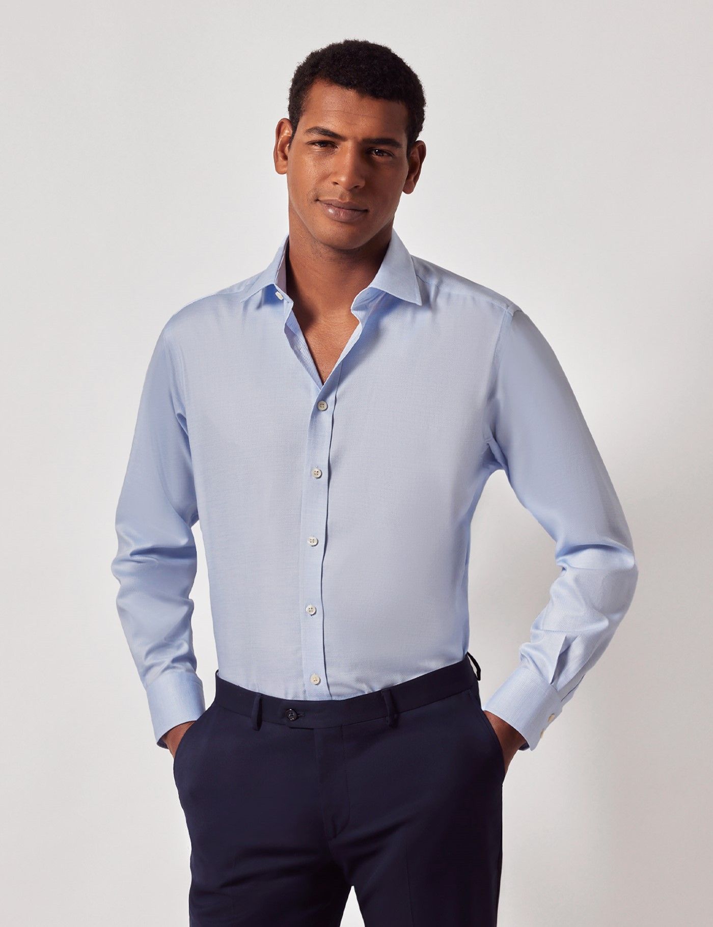 Men's Blue Slim Fit Cotton Crossover Shirt