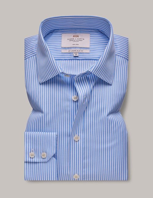 Non-Iron Blue & White Bengal Stripe Slim Shirt-preview