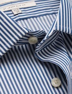 Slim Fit Navy & White Bengal Stripe Twill Non-Iron Shirt