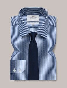 Slim Fit Navy & White Bengal Stripe Twill Non-Iron Shirt