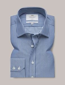 Slim Fit Navy & White Bengal Stripe Twill Non-Iron Shirt