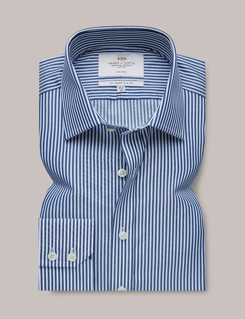 Non-Iron Navy & White Bengal Stripe Slim Shirt-preview