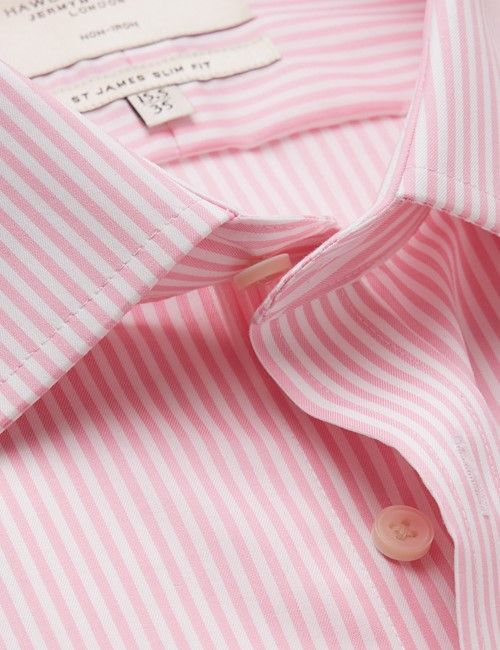 Non-Iron Pink & White Bengal Stripe Slim Shirt