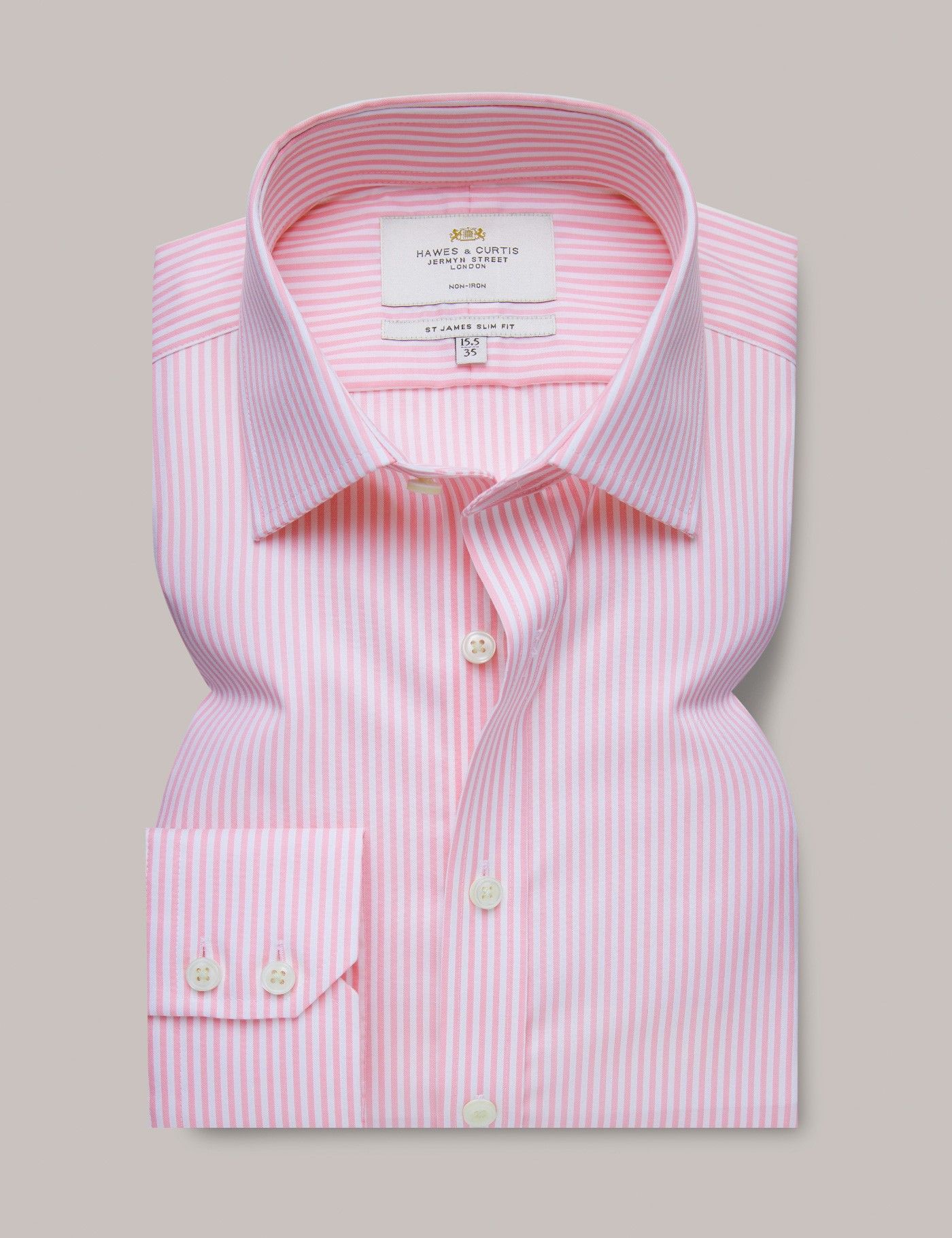 Slim Fit Pink & White Bengal Stripe Non-Iron Shirt-preview