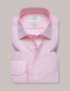 Slim Fit Pink & White Bengal Stripe Twill Non-Iron Shirt