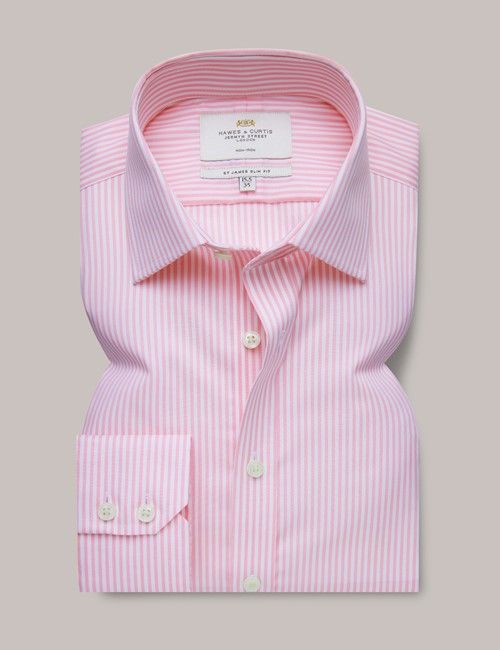 Non-Iron Pink & White Bengal Stripe Slim Shirt-preview