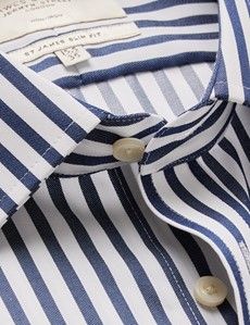 Non-Iron Navy & White Bold Stripe Slim Shirt