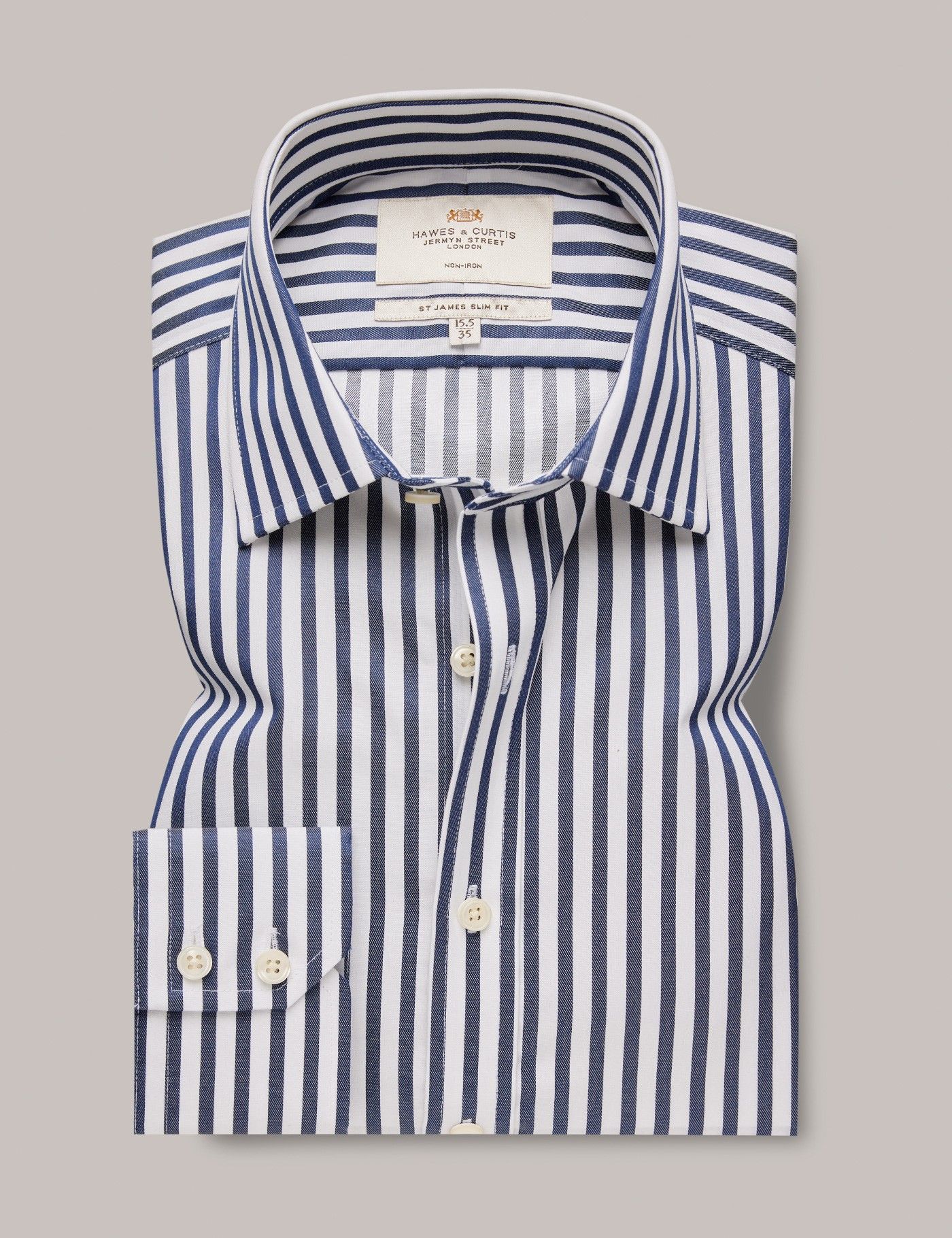 Slim Fit Navy & White Bold Stripe Non-Iron Shirt-preview