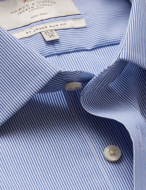 Non-Iron Blue & White Fine Stripe Slim Shirt