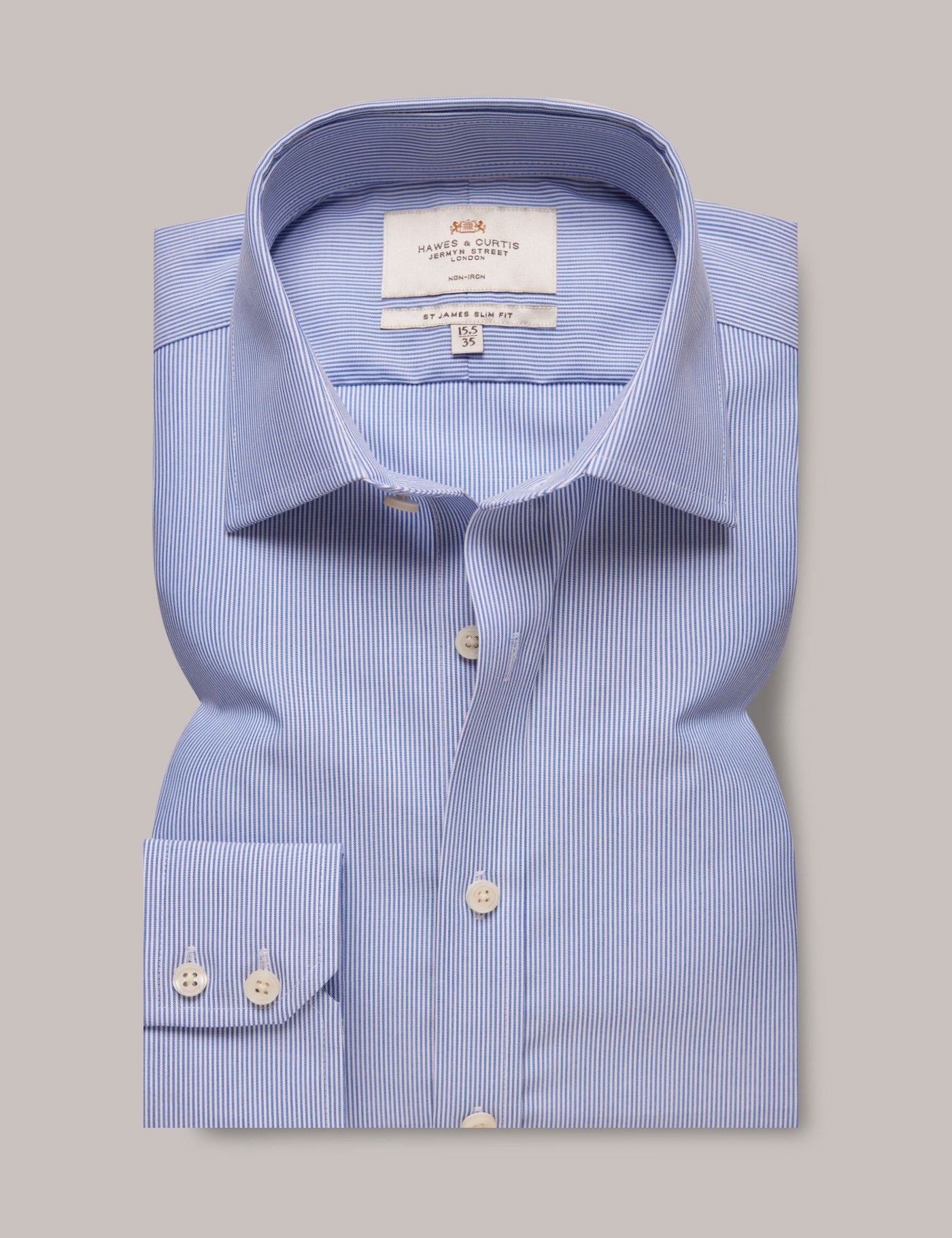 Slim Fit Blue & White Fine Stripe Non-Iron Shirt-preview