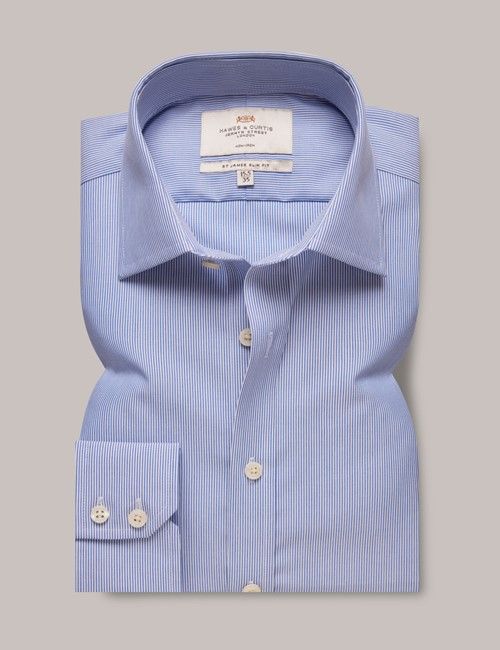 Non-Iron Blue & White Fine Stripe Slim Shirt-preview