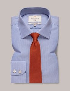Non-Iron Blue & White Fine Stripe Slim Shirt-preview2