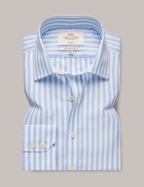 Non-Iron Blue & White Bold Stripe Slim Shirt-preview