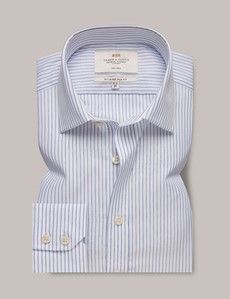 Non-Iron Blue & Navy Stripe Slim Shirt-preview2