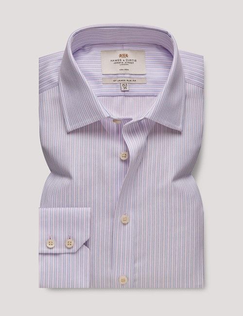 Non-Iron Pink & Blue Multi Stripe Slim Shirt