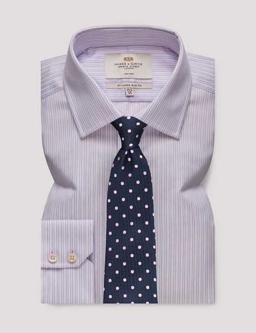 Non-Iron Pink & Blue Multi Stripe Slim Shirt-preview