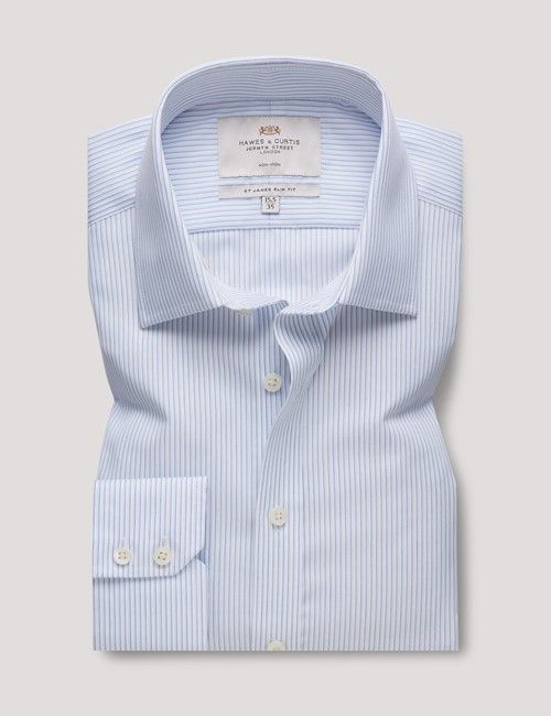 Non-Iron Blue & Navy Stripe Slim Shirt-preview