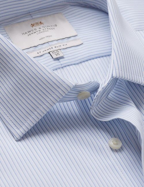 Non-Iron Blue & Navy Stripe Slim Shirt