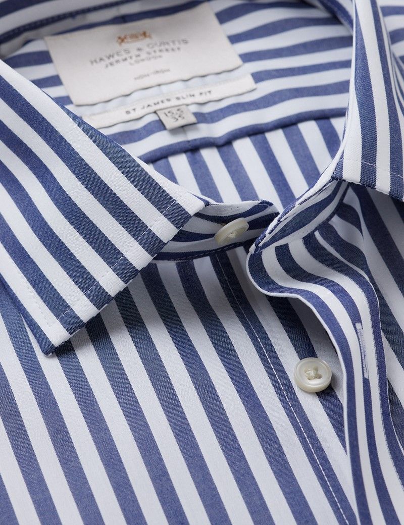 Slim Fit Navy & White Bold Stripe Non-Iron Shirt