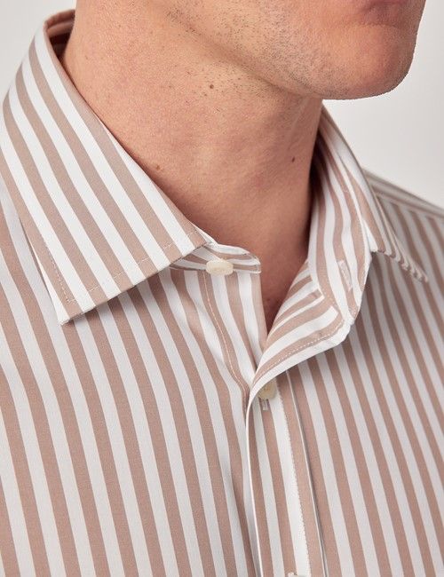 Non-Iron Beige & White Bold Stripe Slim Shirt-preview