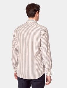 Non-Iron Beige & White Bold Stripe Slim Shirt-preview3