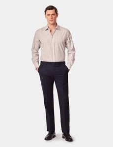 Non-Iron Beige & White Bold Stripe Slim Shirt-preview5