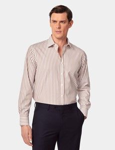 Non-Iron Beige & White Bold Stripe Slim Shirt