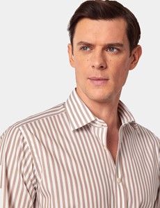 Non-Iron Beige & White Bold Stripe Slim Shirt-preview2