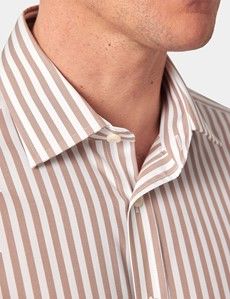 Non-Iron Beige & White Bold Stripe Slim Shirt-preview1