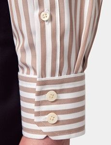 Non-Iron Beige & White Bold Stripe Slim Shirt-preview4