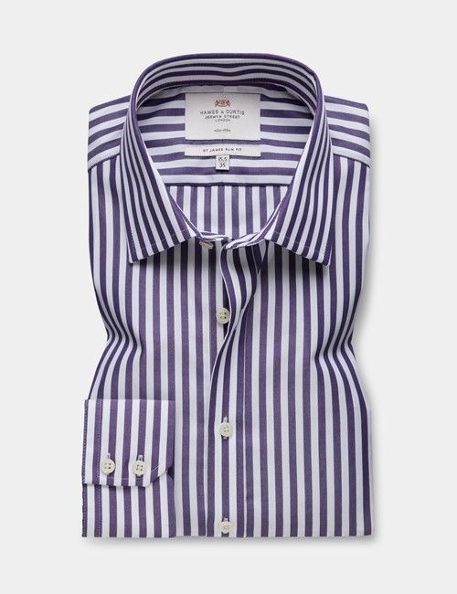 Non-Iron Purple & White Bold Stripe Slim Fit Shirt-preview