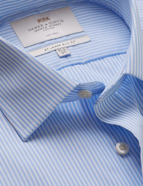Non-Iron Blue & White Fine Stripe Slim Shirt