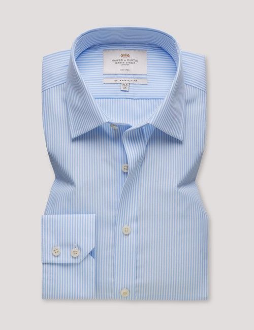 Non-Iron Blue & White Fine Stripe Slim Shirt-preview