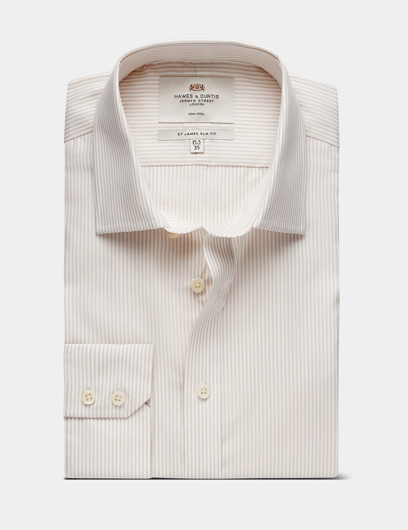 Slim Fit Brown & White Fine Stripe Non-Iron Shirt