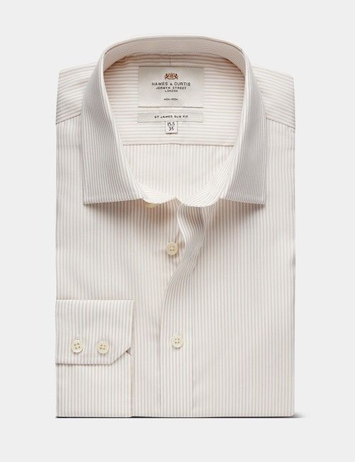 Non-Iron Brown & White Fine Stripe Slim Shirt