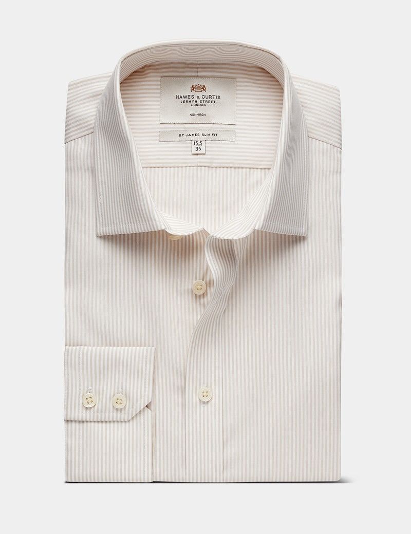 Slim Fit Brown & White Fine Stripe Non-Iron Shirt