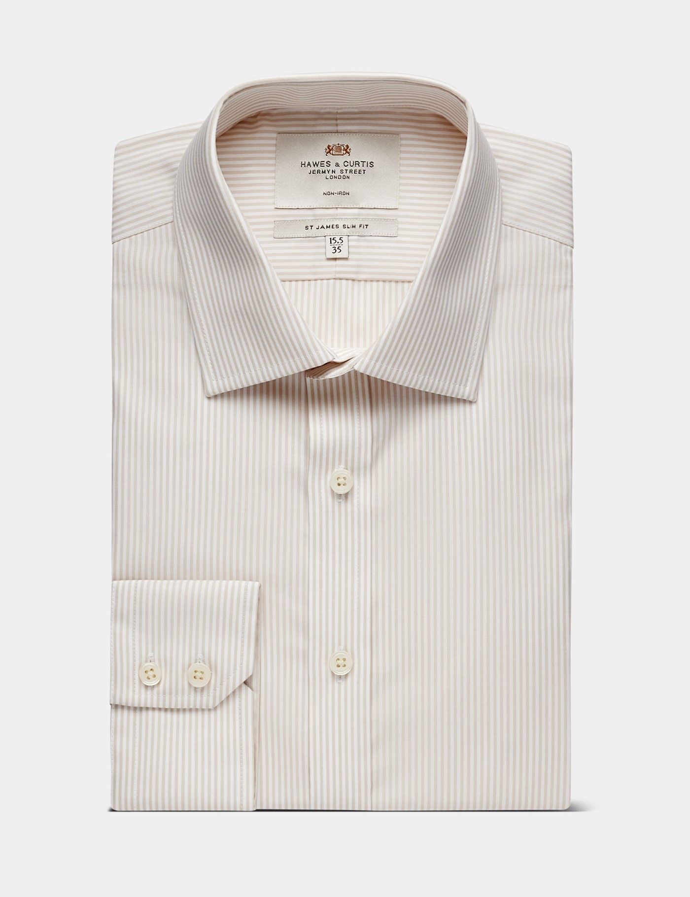 Slim Fit Brown & White Fine Stripe Non-Iron Shirt-preview