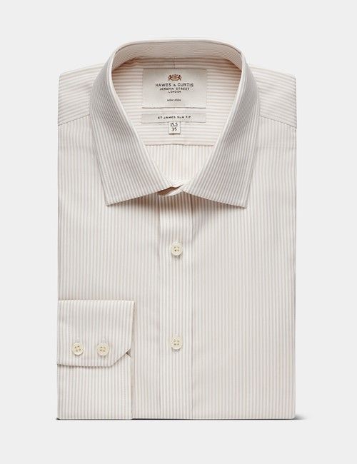 Non-Iron Brown & White Fine Stripe Slim Shirt-preview