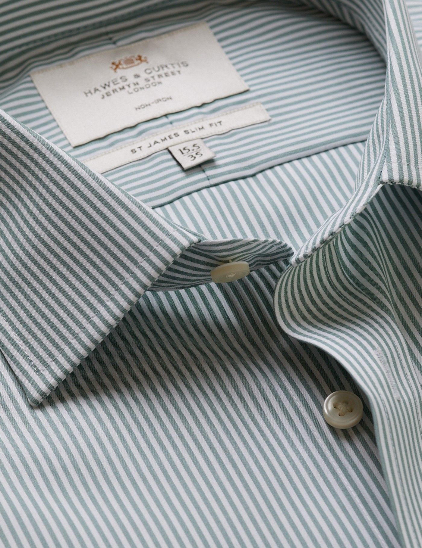 Slim Fit Green & White Fine Stripe Non-Iron Shirt
