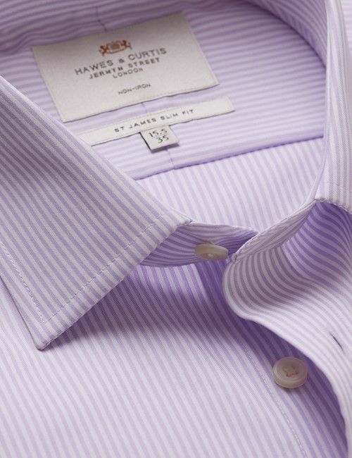 Non-Iron Lilac & White Fine Stripe Slim Fit Shirt