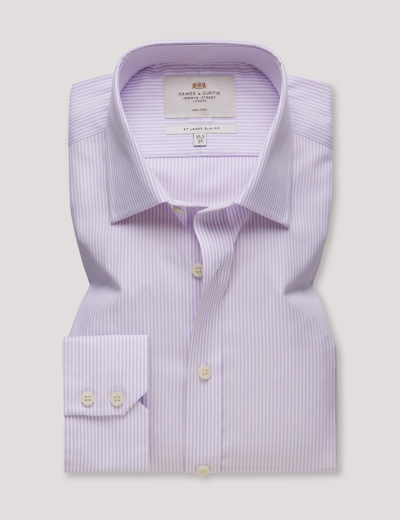 Slim Fit Lilac & White Fine Stripe Non-Iron Shirt-preview