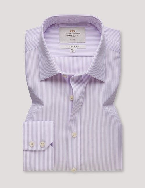 Non-Iron Lilac & White Fine Stripe Slim Fit Shirt-preview