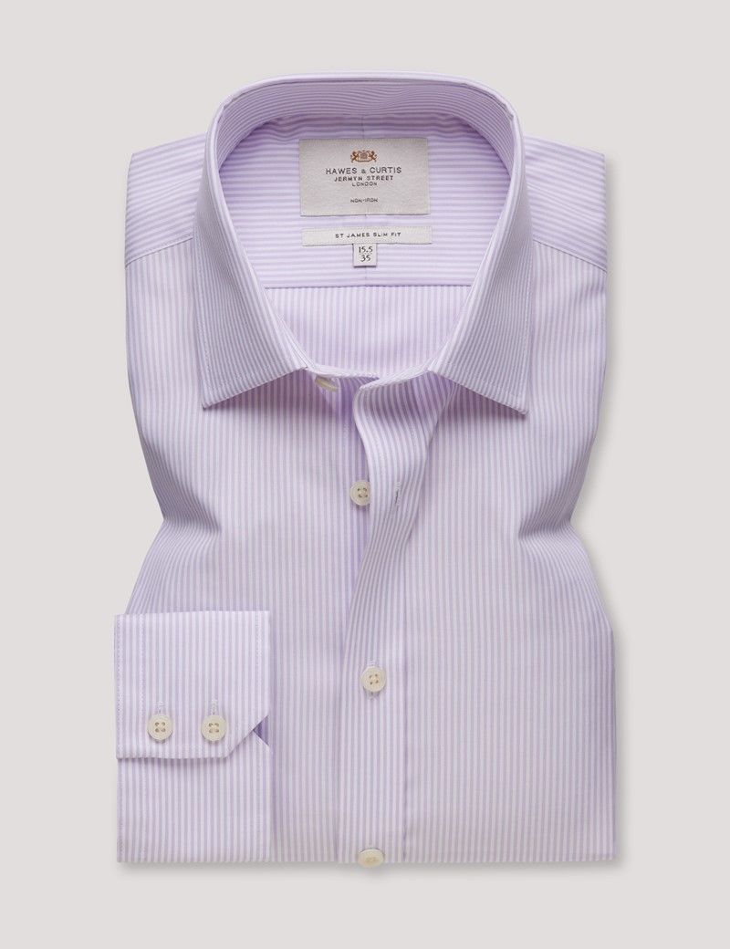 Slim Fit Lilac & White Fine Stripe Non-Iron Shirt-preview