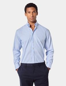 Slim Fit Blue & White Bengal Stripe Pin Point Non-Iron Oxford Shirt