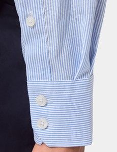 Slim Fit Blue & White Bengal Stripe Pin Point Non-Iron Oxford Shirt