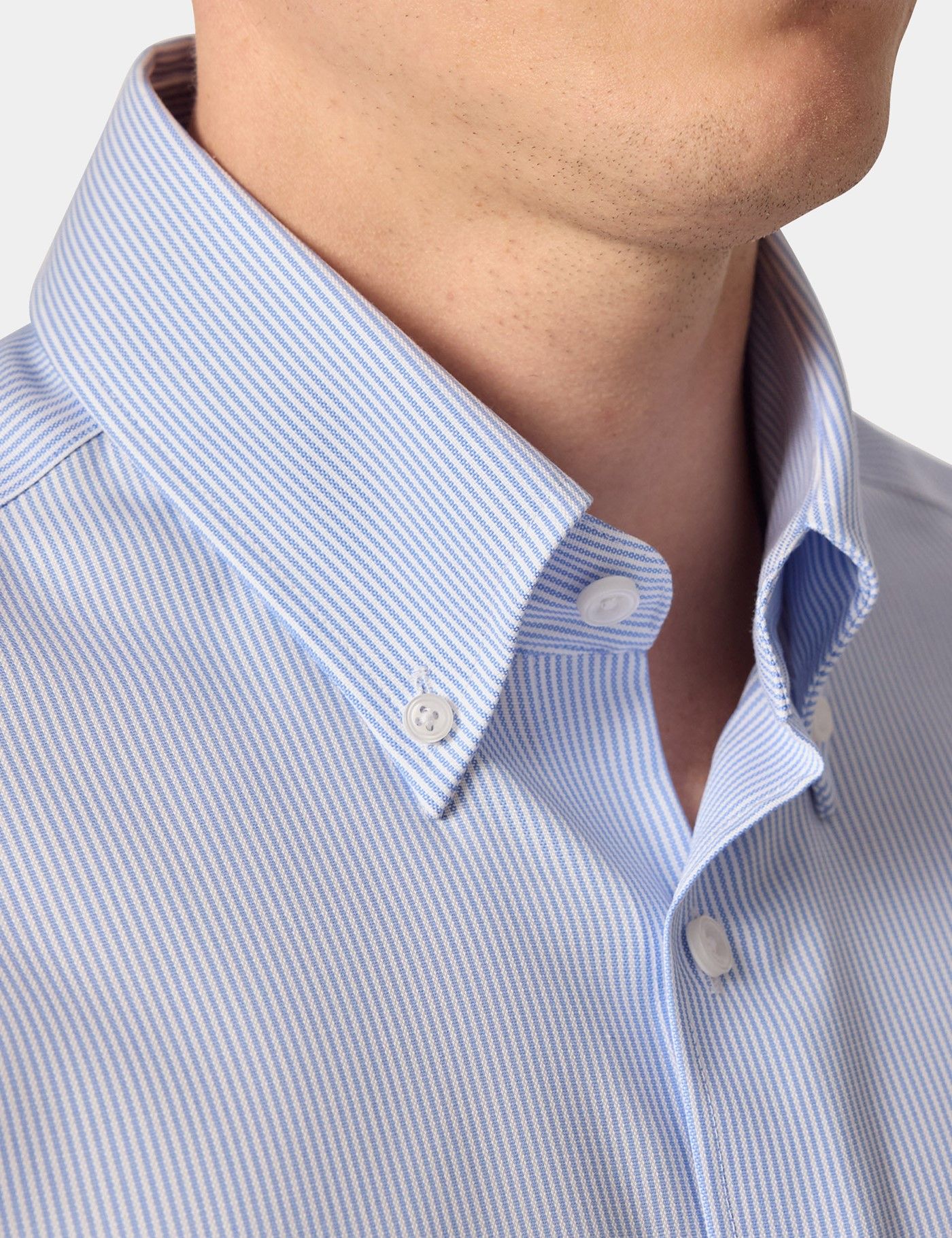 Slim Fit Blue & White Bengal Stripe Pin Point Non-Iron Oxford Shirt-preview