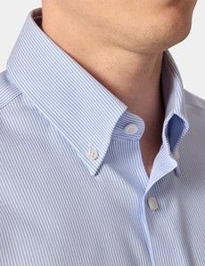 Slim Fit Blue & White Bengal Stripe Pin Point Non-Iron Oxford Shirt