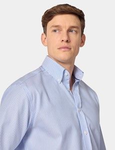 Slim Fit Blue & White Fine Stripe Pin Point Non-Iron Oxford Shirt