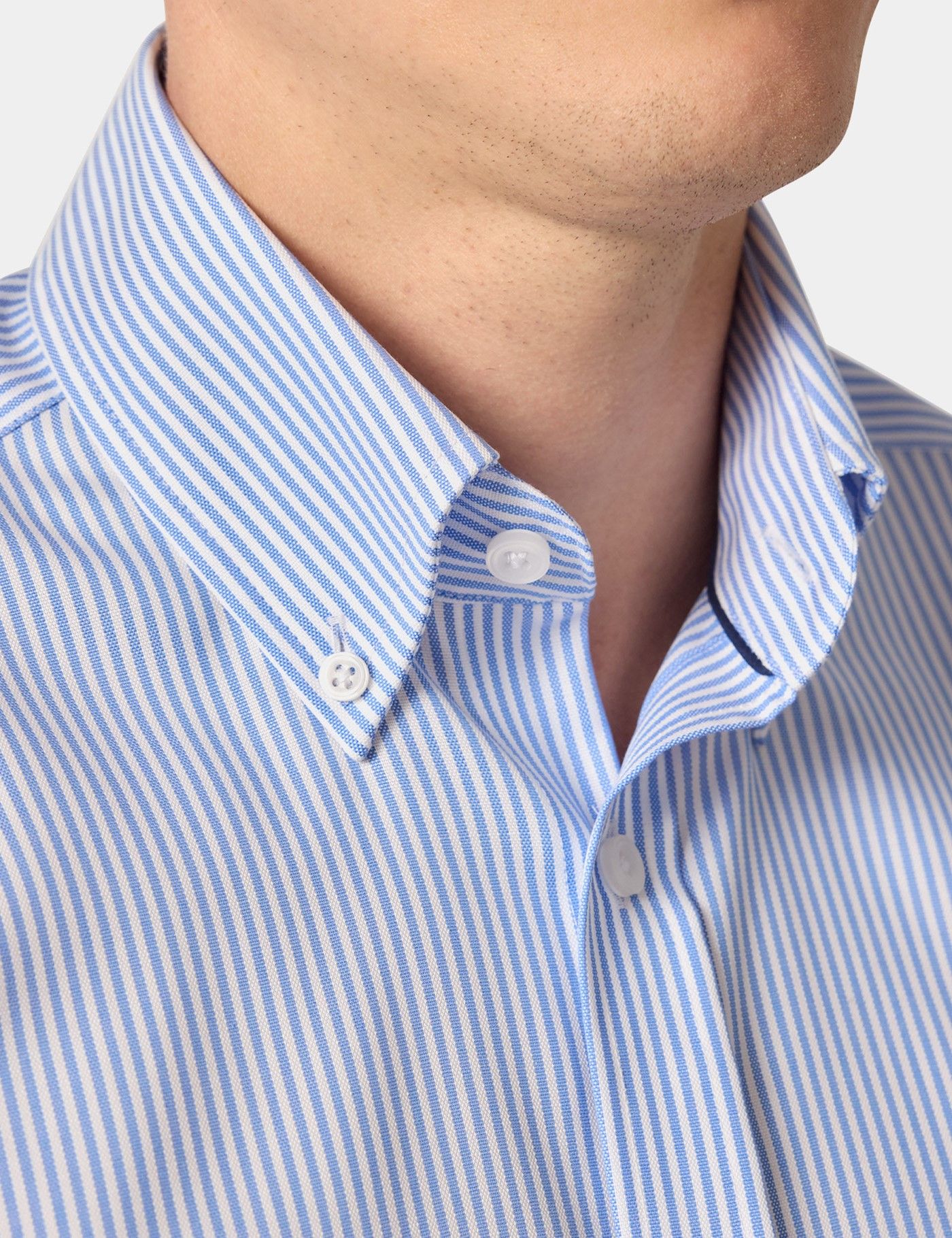 Slim Fit Blue & White Fine Stripe Pin Point Non-Iron Oxford Shirt-preview