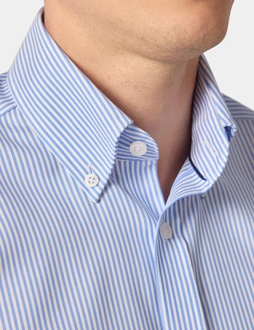 Non-Iron Blue & White Fine Stripe Pin Point Oxford Shirt - Button Down Collar - Slim Fit-preview